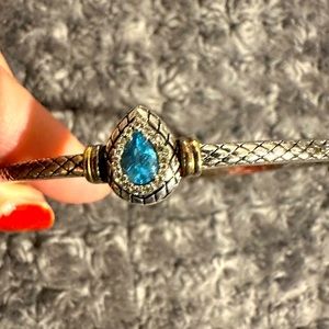 Silver and 14kt gold with diamonds and Blue Topaz stone bracelet.